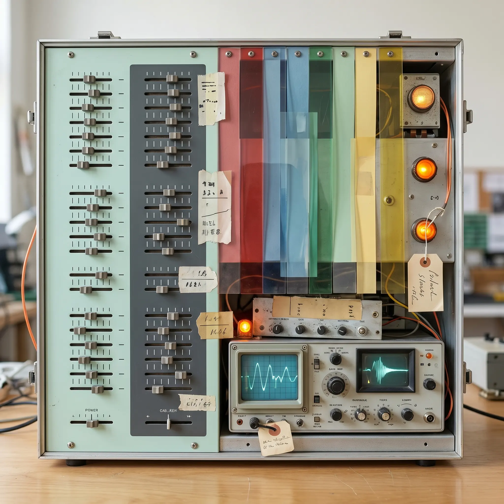 Calibration panel with sliders, paper markers, and colored signal strips